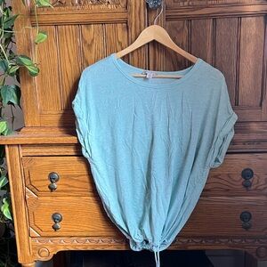 Casual Light Teal Short-Sleeve Drawstring Top - Women